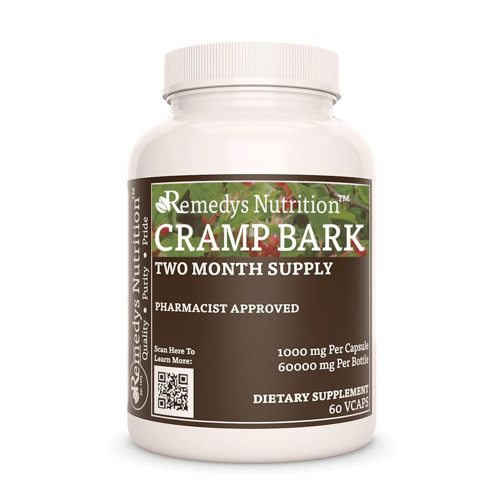 Remedys Ernährung Cramp Bark | 1.000 mg, 60 Vegan Kapseln pflanzliche Nahrungsergänzung | Zwei Monate Versorgung