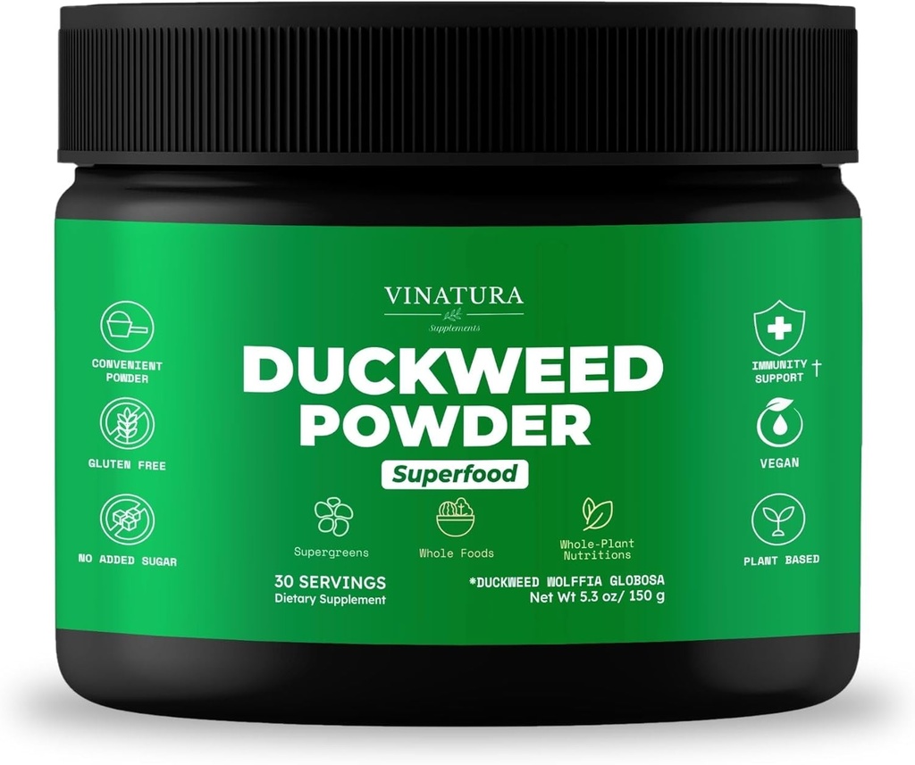 VINATURA Duckweed Powder - Duckweed Supplement, Superfood Digestive Gesundheit, Fiber-Superfood Pulver von Wolffia Globosa
