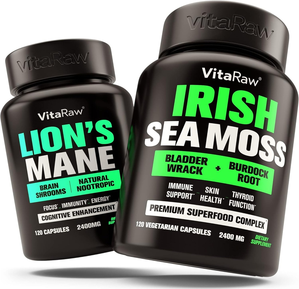 Lions Mane Mushroom + Irish Sea Moss - Brain Booster Memory & Energy + Immununterstützung, Joint & Thyroid und Gut Health