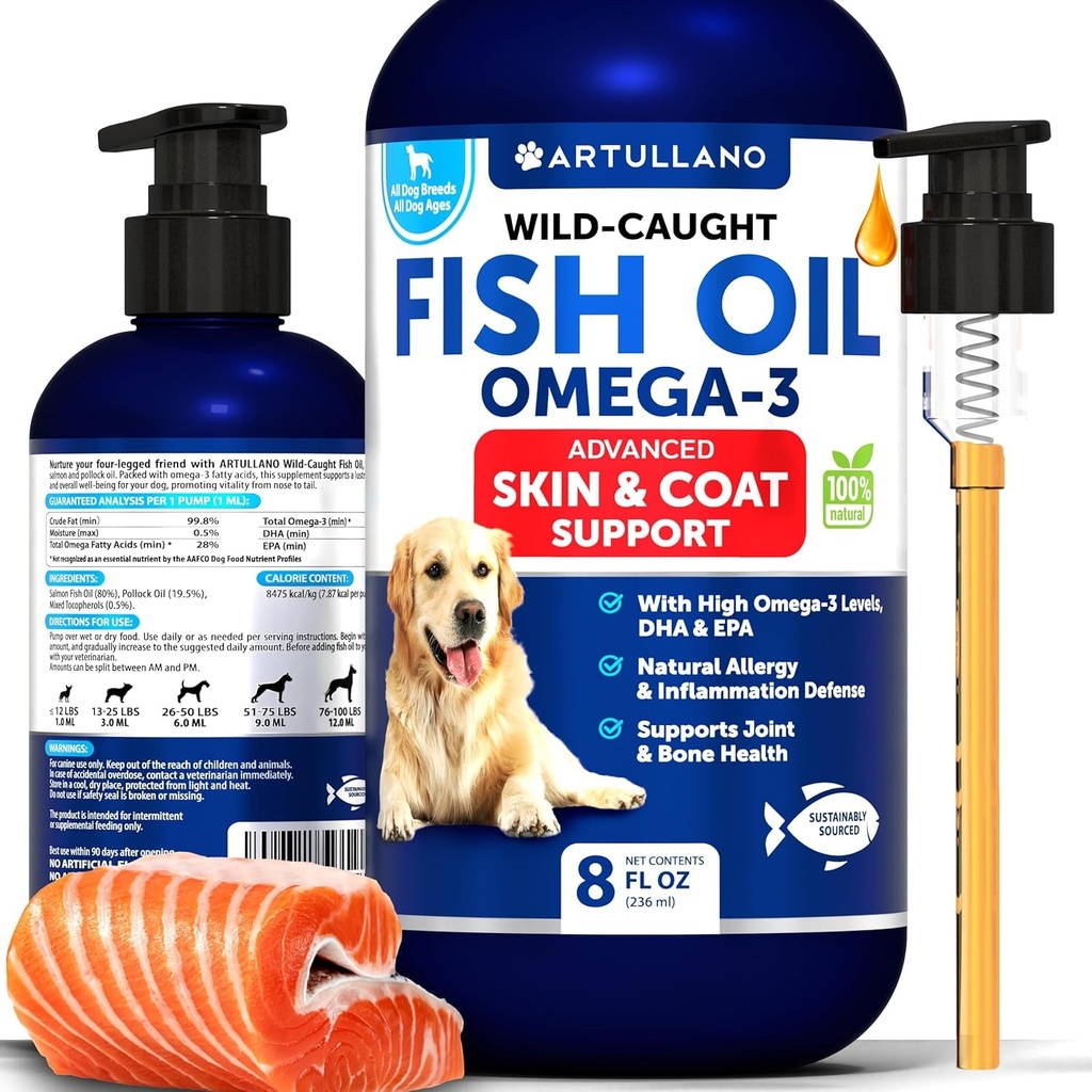 Omega 3 Fischöl für Hunde - besser als Lachsöl - Haut- und Mantelschutzflüssigkeitsergänzung für Allergy Relief - High EPA & DHA für Shedding, Mobility, Itching, Joint & Bone Health Support - 8 FL OZ