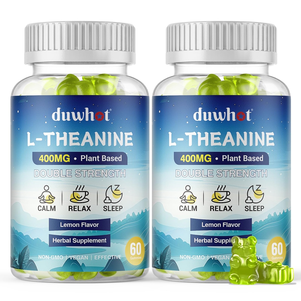L-Theanine Gummies 400mg, Chewable Theanine Supplement für Erwachsene & Kinder 4+, Natürliche Stress Relief, zzZ & Focus Supplement, Vegan, Low Sugar, Non-Drowsy, Lemon Flavor, 120 Chewables