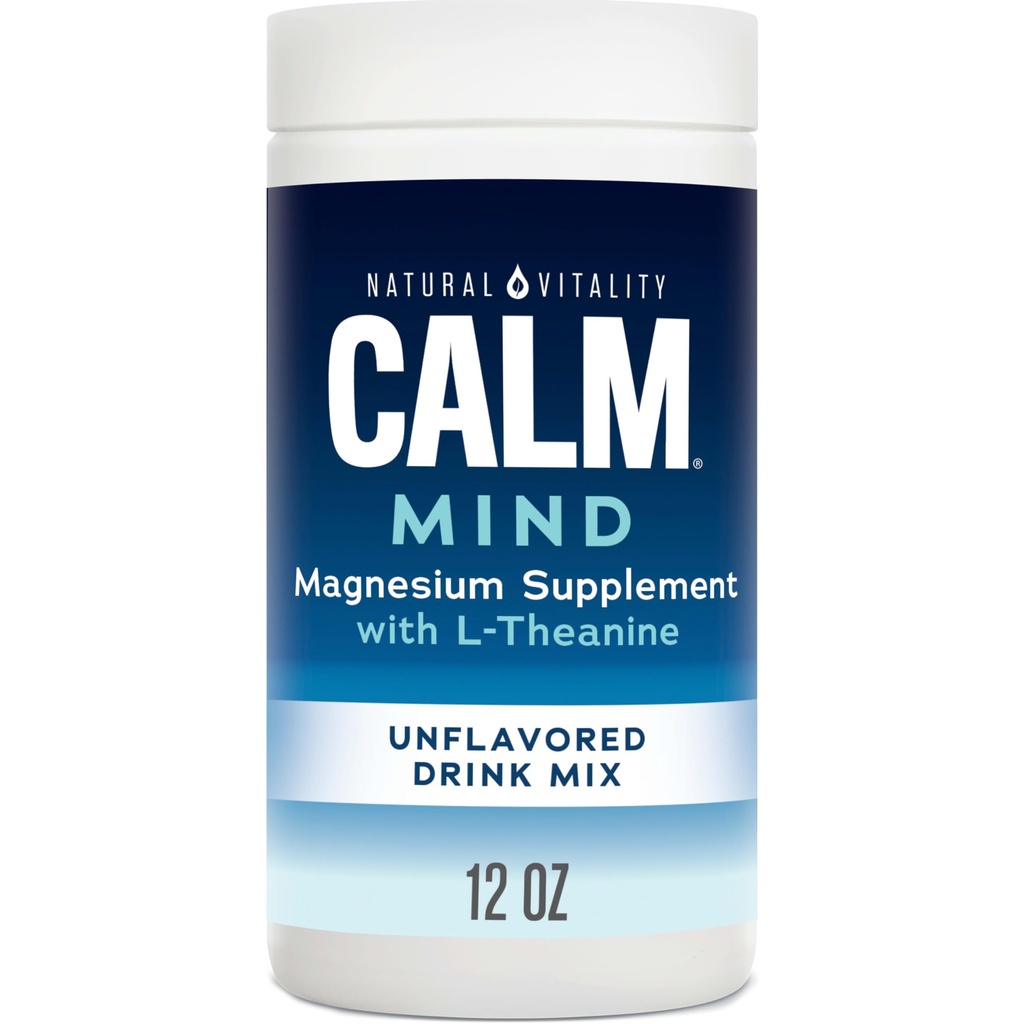 Natürliche Vitalität Calm Mind, Magnesium Citrat + L-Theanin Pulver, Ergänzung für Stress Relief, Glutenfrei & Vegetarisch, Unflavored, 12 Unzen.