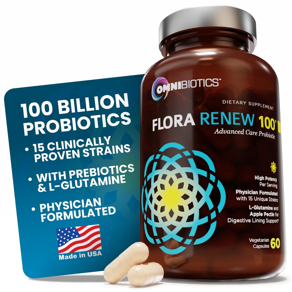 100 Billion Probiotics - 15-Strain Probiotic for Women & Men, DRCaps Delayed Release, Prebiotics, L-Glutamin, Apple Pectin, Gut Lining Support, Regal Stable, Non-GMO, 60 Vegan Kapseln für Erwachsene