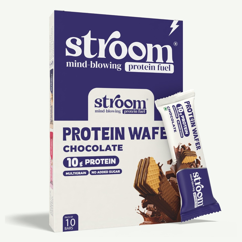 STROOM 10g Chocolate Protein Wafers (10 Bars, 40 Grams Each) |100% Vegetarian, No Added Sugar, No Maida & No Palm Oil | Multigrain Crispy Wafer, High Fibre | Healthy Snack (400 G)