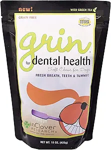 In Clover Natural Dental Treat, Grin, Frischer Atem Hunde Chew Treat mit Präbiotika, Frischer Atem Tartar Kontrolle, Tägliche Kau Supplement für Hunde unterstützt Hunde Zahnfleisch und Zähne