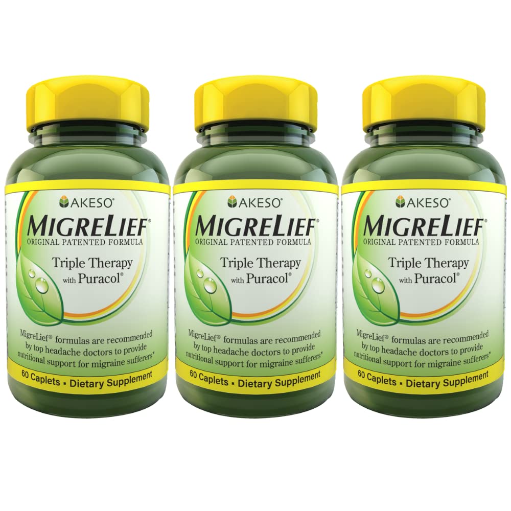 MigreLief Original Formel Dreifach Therapie mit Puracol, 60 Count (Pack mit 3)