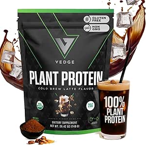 vedge Vegan Protein Powder - Pflanzenprotein Pulver mit Pea, Kürbis & Sonnenblume - USDA Organic, Amino Acids, Dairy Free, Glutenfrei, Sojafrei, Keto, Non GMO - Kalt Brew Latte - 20 Servierungen