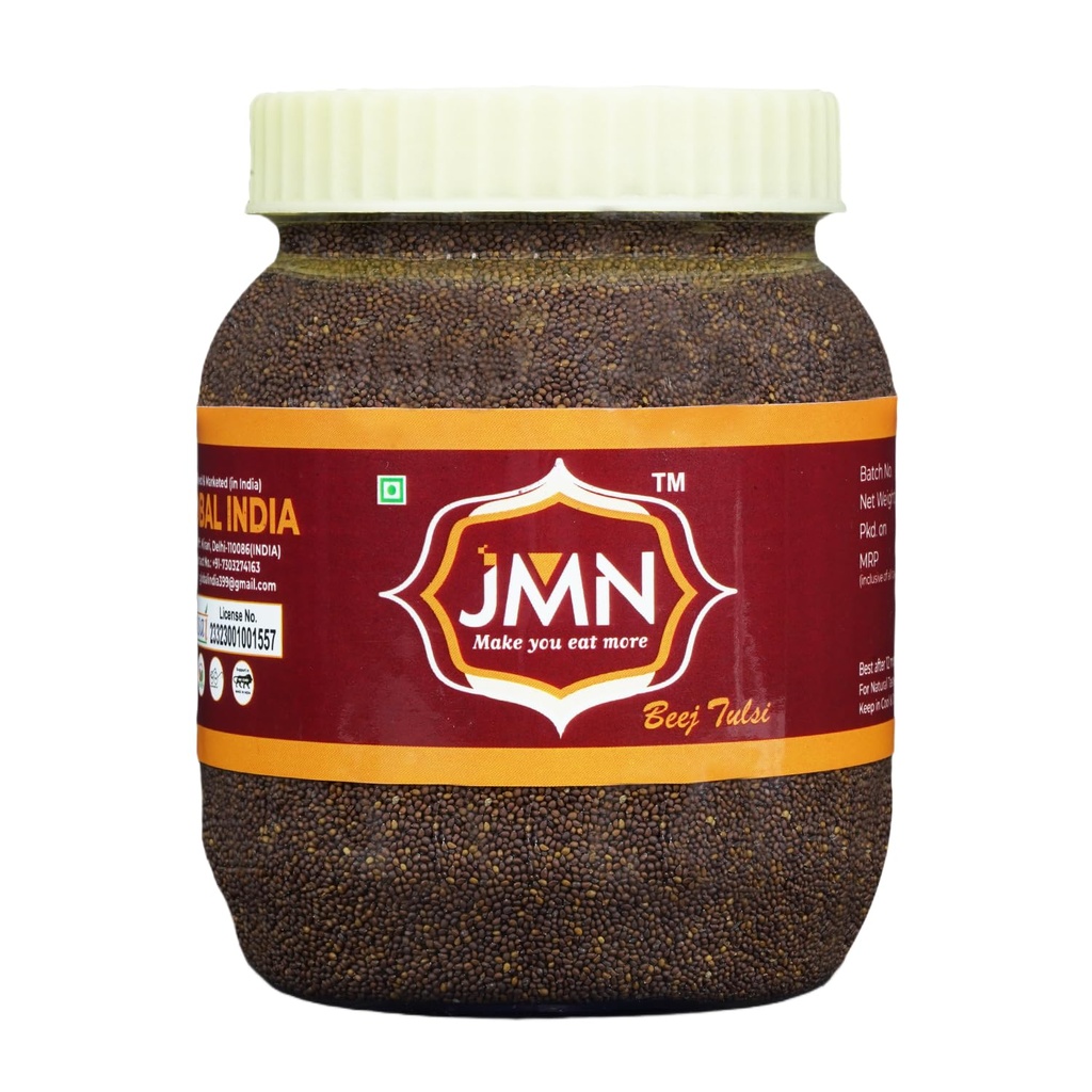JMN Beej Tulsi - Tulsi Manjari - Krishna Tulsi Seed For Eating And Weightloss - Shyama Tulsi Seeds (Edible) - Krishna Basil Seeds - Kali Tulsi Beej - Tukhme Rehan - Ocimum Sanctum (150 gm, Natural)