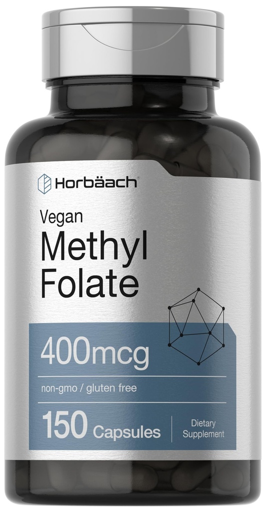 Horbäach Methyl Folate 400 mcg | 150 Vegan Kapseln | Non-GMO, Gluten Free | Nahrungsergänzungsmittel