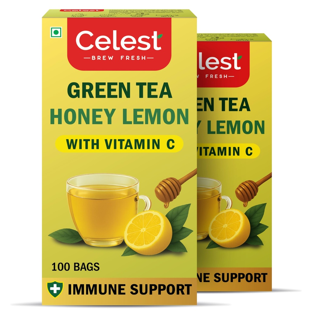 Celest Green Tea, Lemon & Honey, 100 Bags | Immunity Packed with Vitamin C | Green Teabags | Pack of 2