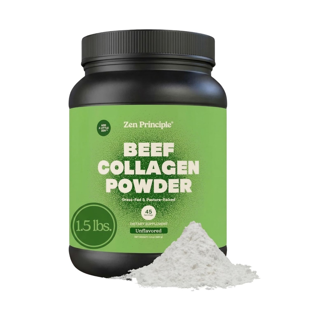 Zen Principle Grass-Fed Agglomerated Hydrolyzed Collagen Peptides 1.5 lb. Anti-Aging Protein Pulver für gesundes Haar, Haut, Gelenke. Paleo Friendly, GMO und Glutenfrei, Weide-Raised Bovine.