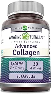 Amazing Formulas Advanced Collagen Supplement | Collagen Type I, II & III with Vitamin C & Hyaluronic | 1600 Mg Per Serving | 90 Capsules | Non-GMO | Gluten-Free | Made in USA