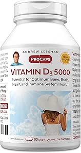 ANDREW LESSMAN Vitamin D3 5000 IU 60 Kapseln - Hohe Potenz, essentiell für Kalziumabsorption, unterstützt Knochengesundheit, Gesunde Muskelfunktion, Immunsystem, Mehr. Small Easy to Swallow Kapseln