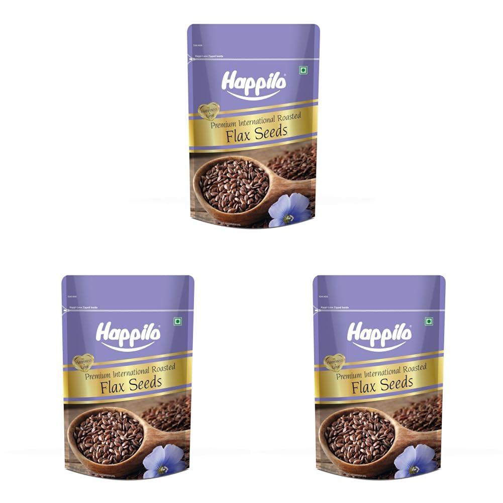 Happilo Premium Roasted Flax Seeds 250g | Omega-3 & Fiber Rich | Healthy Diet Snack | Alsi Seeds for Weight Management & Hair Growth (Pack of 3)
