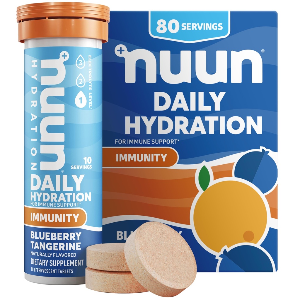 Nuun Immunität Elektrolyt Tabletten mit Vitamin D, C, E, & A, Ginger, Elderberry, Magnesium & 4 Andere essentielle Elektrolyte, Vegan, Blueberry Tangerine, 8 Pack (80 Portionen insgesamt)