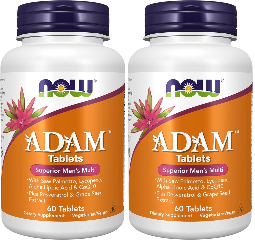 JETZT Ergänzungen, ADAMTM Men's Multivitamin mit Sägepalme, Lycopin, Alpha Lipoic Acid und CoQ10, Plus Natürliche Resveratrol & Trauben Seed Extract, 60 Tabletten (Pack von 2)