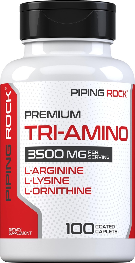 Piping Rock Tri Amino Supplement | 100 Caplets | Complex mit L-Arginin, L-Ornithin, L-Lysine | Vegetarisch, Non-GMO, Glutenfrei