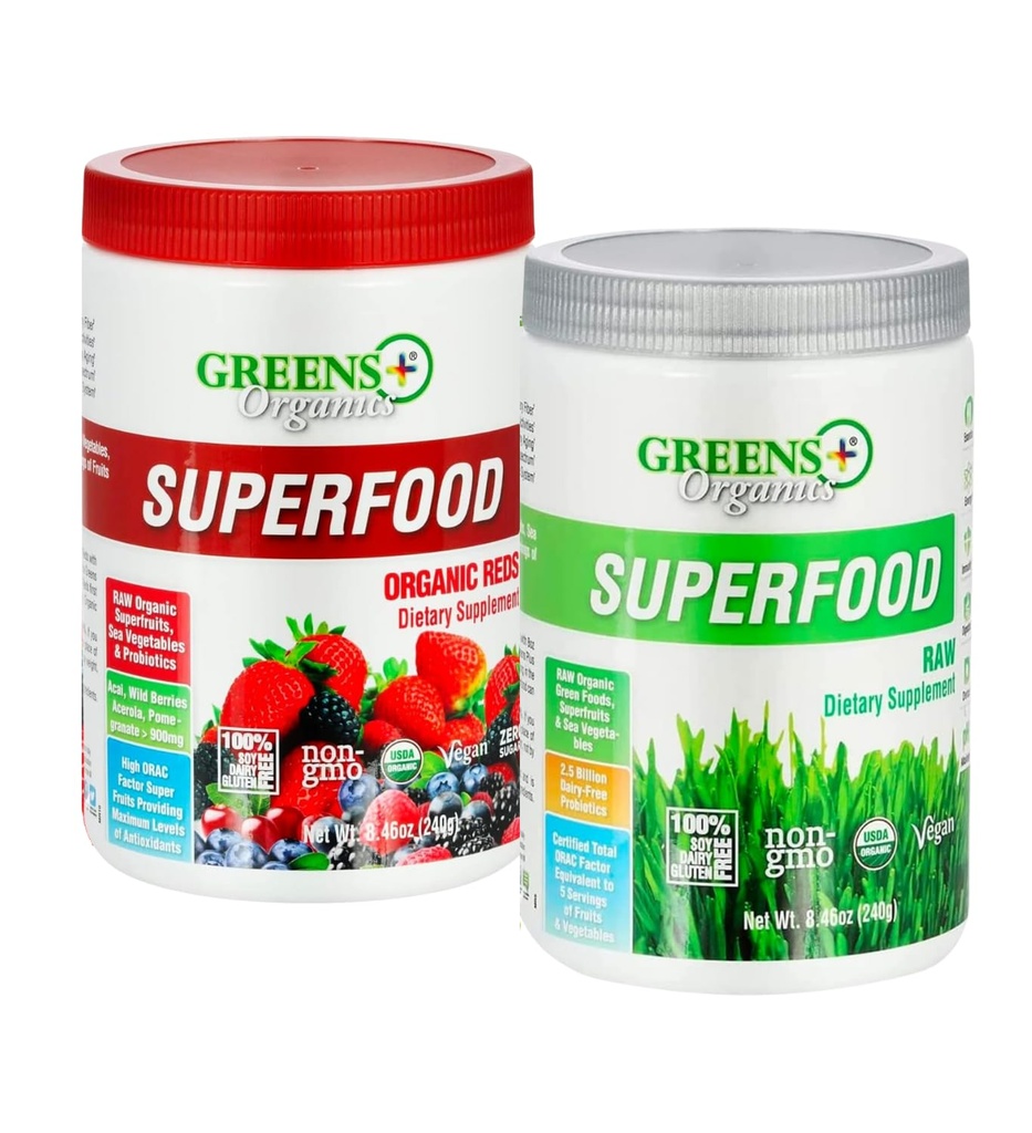Greens+ Bio Reds Superfood Pulver Bio RAW Superfood Pulver Immune Unterstützung Energie Boost, Ernährung, Vibrant Gesundheit, Nahrungsergänzungsmittel, Vegan, Soja/Dairy/Gluten kostenlos