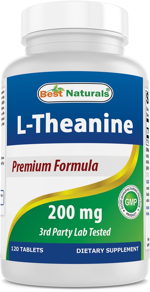 Best Naturals L-Theanin 200mg pro Tablette (400mg pro 2 Tabletten) - fördert Entspannung ohne Schläfrigkeit - 120 vegetarische Tabletten - (120 Count (Paket von 1))