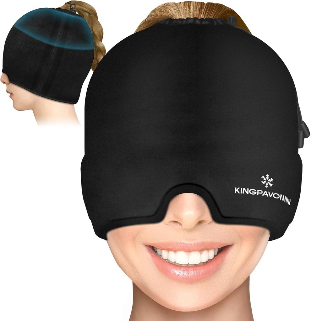 Gel Ice Migraine Kopfschmerzen Relief Cap, verstellbare Kopfschmerzen Cap Migraine mit Drawstring Passt alle Köpfe, Kalte Kompression Migraine Relief Cap für Spannung, Stress, Sinus, Puffy Eyes, Hot/Cold Therapy
