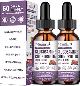 Glucosamin Chondroitin MSM Liquid Drops-w/Elderberry, Boswelia &Hyaluronsäure-Extra Strength Joint Support Supplement für Mobilität, Flexibilität & Knochen, Hohe Absorption,60ml (2 fl oz)