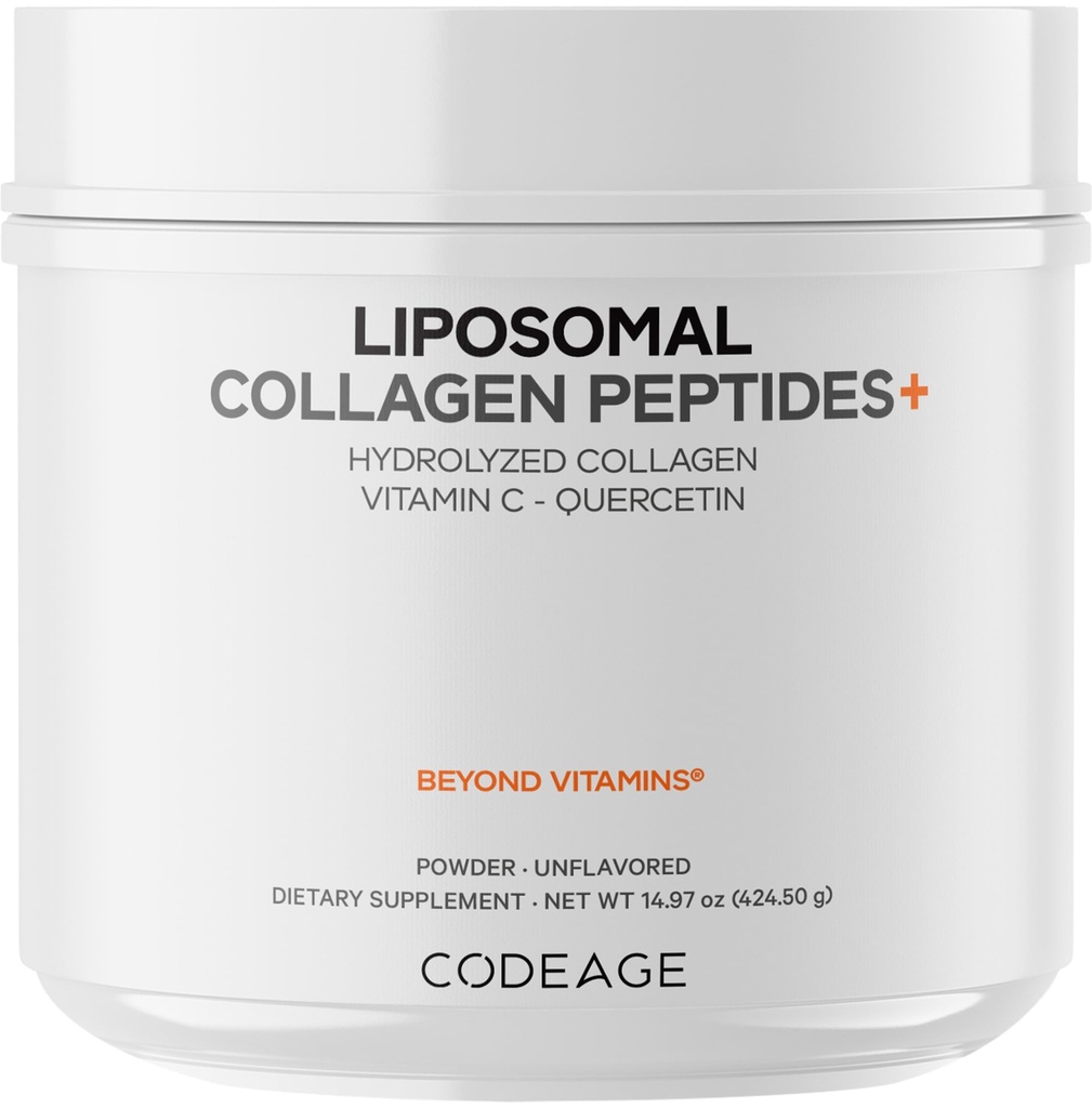 Codeage Liposomal Collagen Peptide Pulver + Vitamin C & Quercetin, Phospholipid Complex, Grass-Fed Weide-Raised Hydrolyzed Collagen Typ I & III Supplement All-in-One, Non-GMO, 14.97 oz