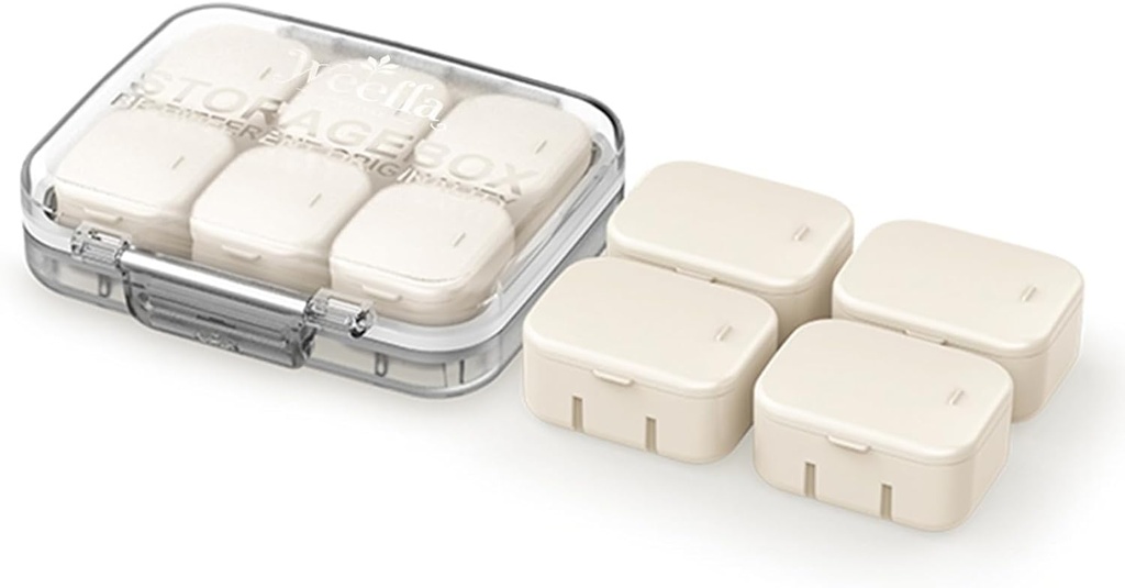 Ultra Small Travel Pill Organizer für Geldbeutel, 10 Tiny Detachable Inner Boxen, luftdicht Vitamin Case Holder mit Farbaufklebern, Kompakte und tragbare Niedliche Medizin Container für Supplement (AP)