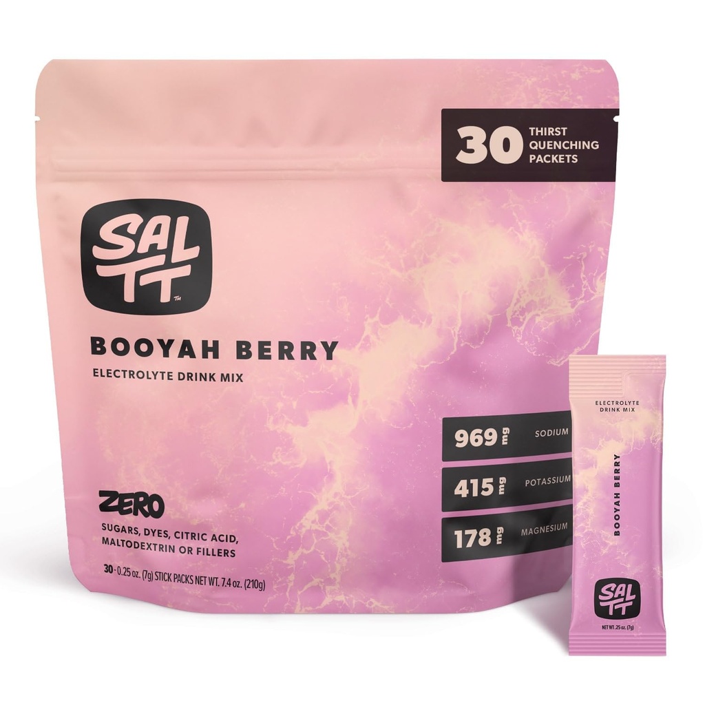 SALTT Elektrolyte Pulver Flavored Drink Mix - Booyah Berry - 30 Hydration Packets - Magnesium, Kalium, Natrium, Trace Minerals - Zero Sugar & Gluten Free - Travel Essentials