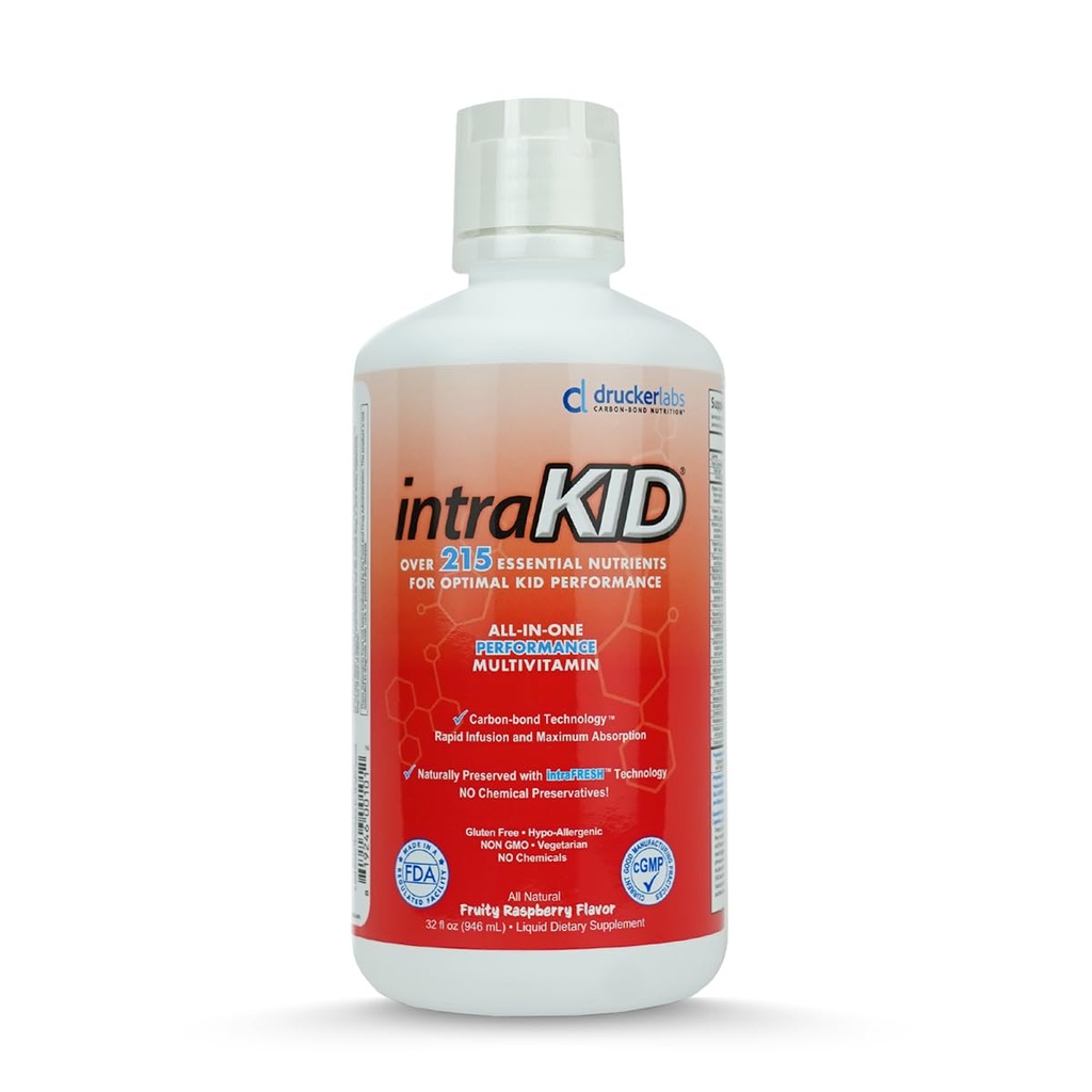 Drucker Labs Organic Liquid Multivitamin für Kinder, Immununterstützung, Non GMO, Dairy Free, Glutenfrei, Magnesium, Vitamin A, C, E, Zink, (32 Unzen, Fruchtiger Himbeer)