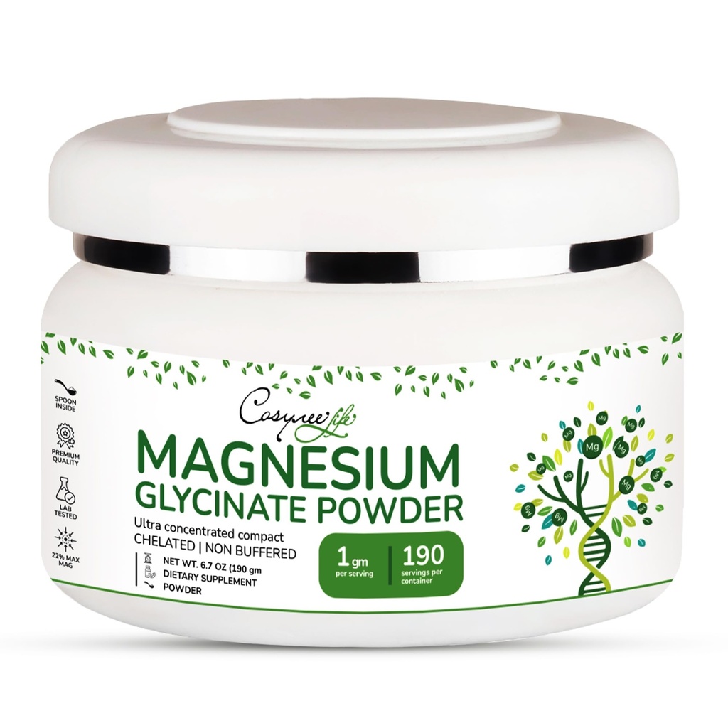 Magnesium Glycinat 220mg Hohe Absorption Magnesium Pulver für Schlaf, ruhig, Pulver Chelat Magneisum Bisglycinat Glicinato de Magnesio 190 Servieren