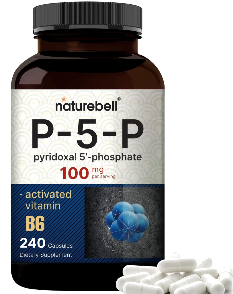 NatureBell P5P Vitamin B6 100mg pro Servierung, 240 Kapseln | Aktivierte Pyridoxal 5 Phosphat-Ergänzungen – Essential B Vitamine für Gehirn & Gedächtnis Gesundheit – Non-GMO