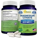 aSquared Nutrition Magnesium Citrate 833mg Supplement - 200 Kapseln - Max Strength Vegan Mag Citrate Pulver Pillen zur Unterstützung reiner Funktion von Muskeln, Herz und Knochen - Hilft Energie zu erhöhen