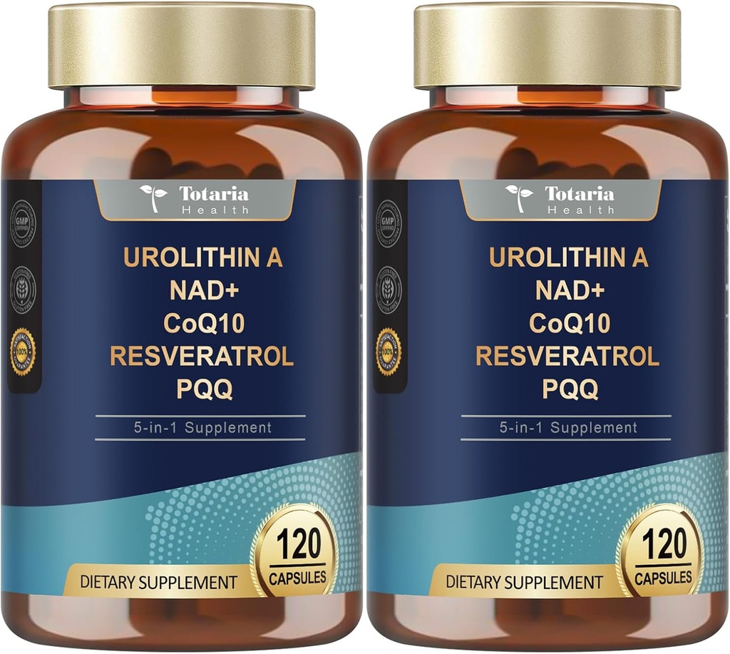 Totaria Urolithin Eine Ergänzung 1000mg mit NAD,CoQ10,Ergänzung für Frauen 120 Softgele für Muskelenergie Antioxidantien(Pack von 2)