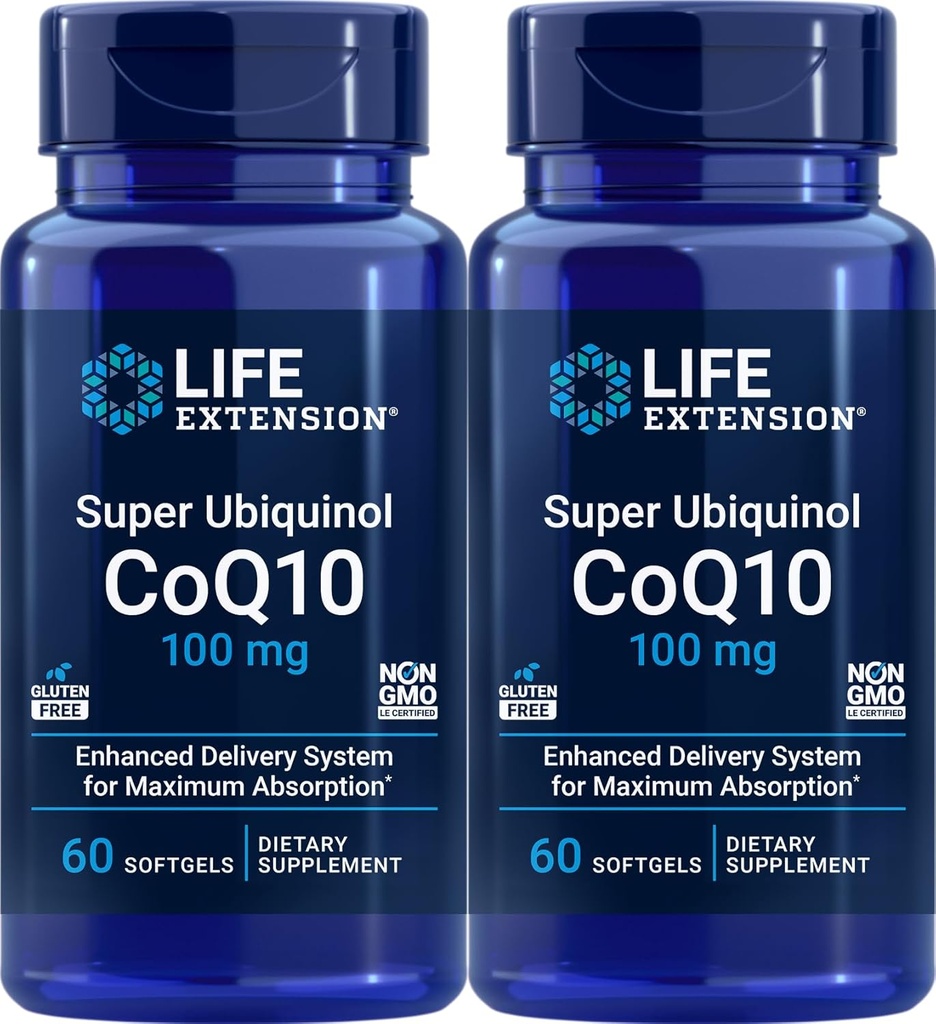 Life Extension Super Ubiquinol CoQ10 100 mg, 60 Softgels (Pack von 2)