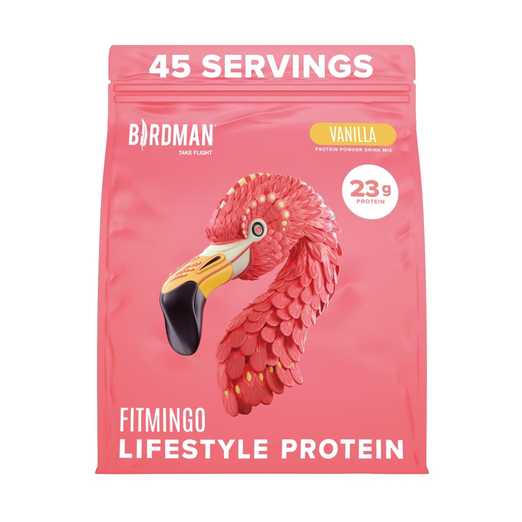 BIRDMAN Fitmingo Vegan Protein Pulver mit Inositol, Collagen Boosters, Hyaluronsäure und Vitamine | Low Carb, Dairy Free, Low Calorie | 23g Plant Based Blueberry Protein Pulver mit Myo-Inositol