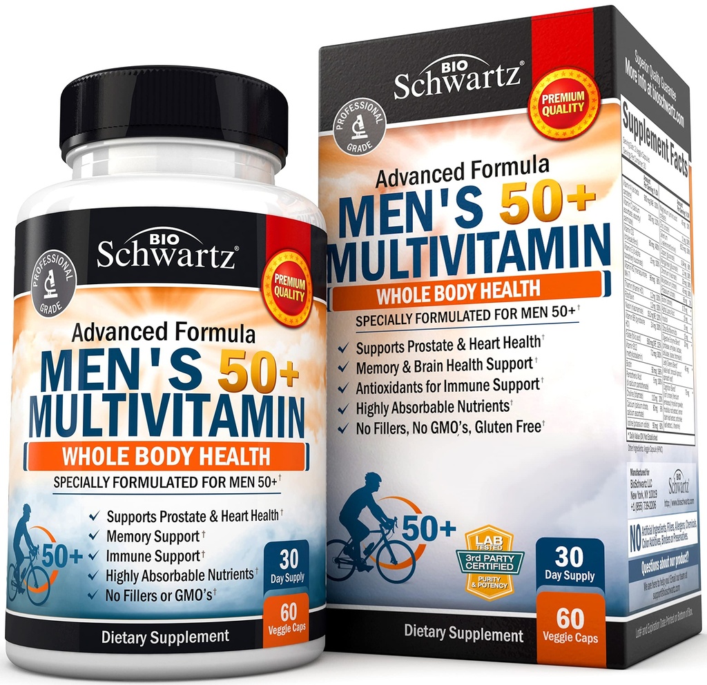 Einmal täglich Multivitamin für Männer 50 und mehr - Ergänzung für Herz-Gesundheitsunterstützung - mit Zink, A, B, C, D3, E Vitamine - für Gedächtnis und Gehirn-Gesundheitsunterstützung - für Ganzkörper-Gesundheit entwickelt - 60 Zähler