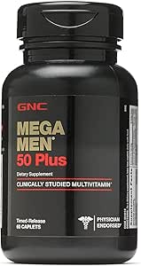 GNC Mega Men 50 Plus Daily Multivitamin für Männer | Unterstützt Gedächtnisfunktion, Prostata und Herzgesundheit | 60 Zähler