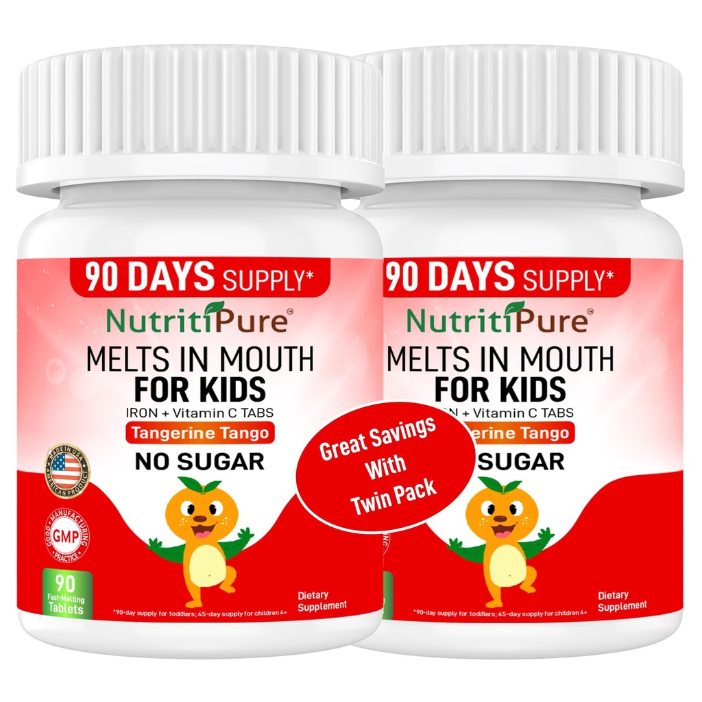 Chewable Iron Supplements für Kinder (Ferronyl®/Carbonyl Iron 9 mg mit Vitamin C 30 mg) Tablet in Tangerine Tango Orange Flavor Kids Supplement 90 Count (2 Flaschen)