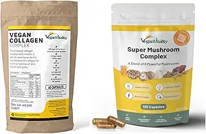 Vegan Vitality Nutrition Booster Bundle - Super Pilz Complex und Collagen Booster. High Strength Plant basierte Formel für Haut, Haar, Immunität und allgemeine Gesundheit für Vegane und Vegetarier