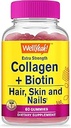 WellJa Collagen mit Biotin Gummies - Unterstützt Haut, Haar, Nagelgesundheit, Gelenkfunktion, Knochendichte, Muskelwachstum, Kognitive Leistung - Glutenfrei, GMO Free - 60 Count