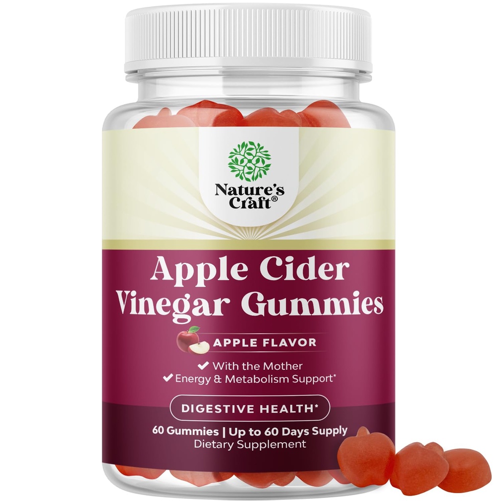 Apple Cider Essiggummis mit Mutter - Cleanse & Detox ACV Gummis für Weight Loss, Gut Health, Bloating, Metabolism & Energy Support - ACV mit Mutter mit B12 Vitamin, B6 & Granatapfel - 60 Ct