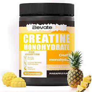 ElevateLife Creatine Monohydrate Gummies 5g für Herren Frauen - Zuckerfreie Kaubare Beilage. 90 Gummis Zitronen