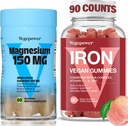 Eisen-Ergänzung mit Magensium-Gummien, Vegan-Eisen-Gummien mit Vitamin C, A, B-Komplex, Folat, Zink für Erwachsene & Kinder, für Eisenmangel, Anämie, Relaxation Sleep, Non-GMO