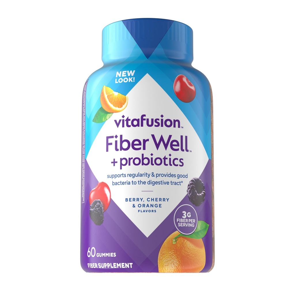 Vitafusion Fiber Well + Probiotics Gummi für Erwachsene – 3g Fiber per Serving for Digestive Health and Probiotics*, 60 Count