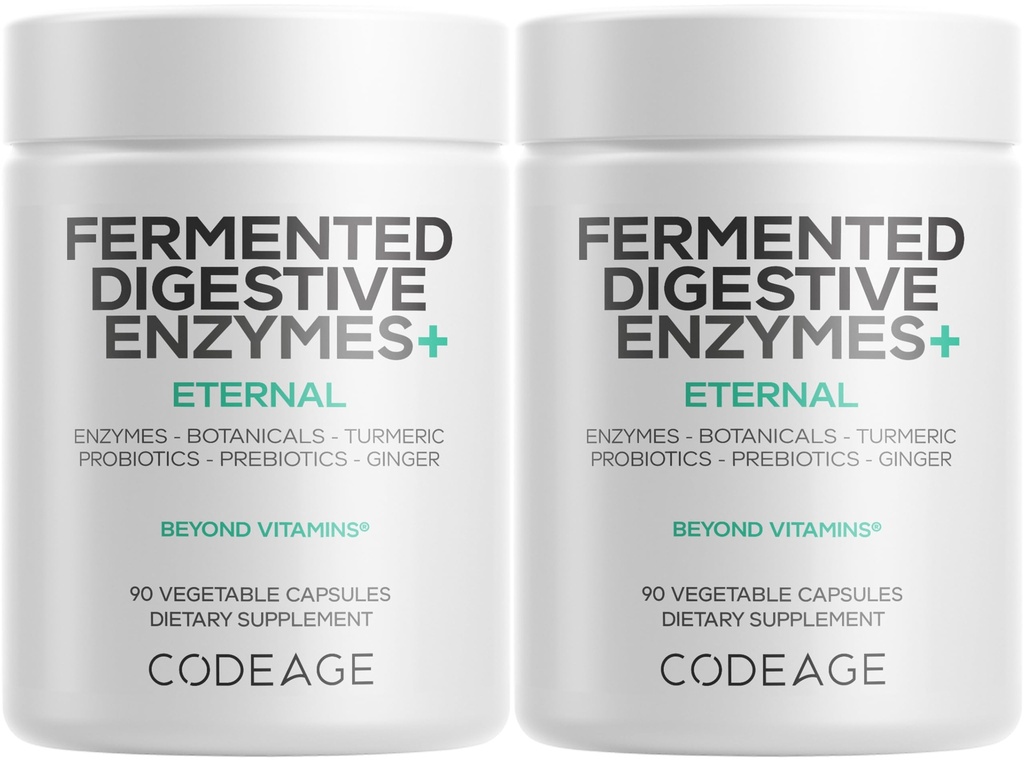 Codeage Fermented Digestive Enzymes Supplement 3-Monats-Versorgung - 14 Verdauungsenzyme, Probiotika, Präbiotika, Fermented Botanicals, Plant-Based Multi Pancreatic Enzymes - 1 Kapsel pro Tag - 2-Pack