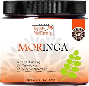 Reddy Naturals Aryana Moringa Powder - Bio Moringa Blatt Extrakt Superfood Pulver – Great-Tasting, Fast-Dissolving Moringa – 4.2 oz (120 g)