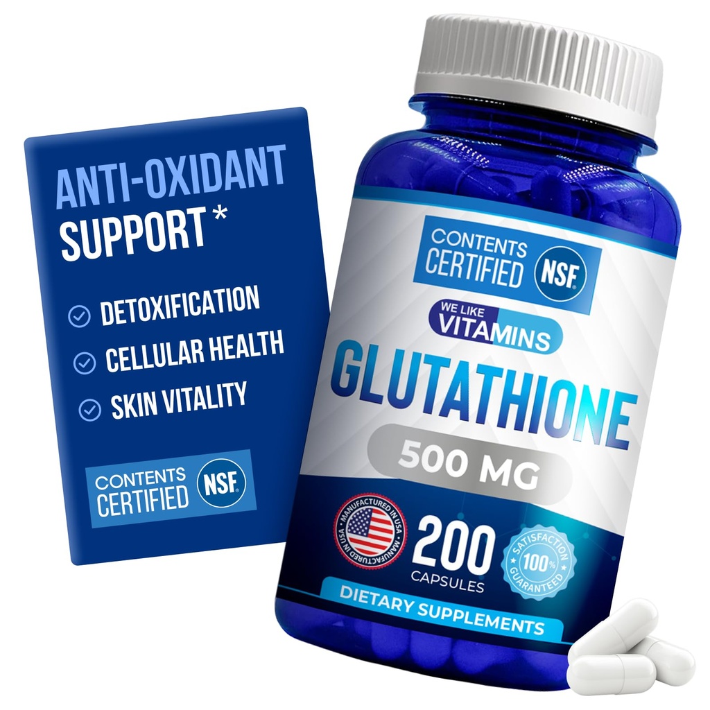 Wir mögen Vitamine | NSF Certified Glutathione Supplement | Hergestellt in USA | Hochverfügbar | L-Glutathione Antioxidans Support500500mg pro Servieren | 200 Kapseln