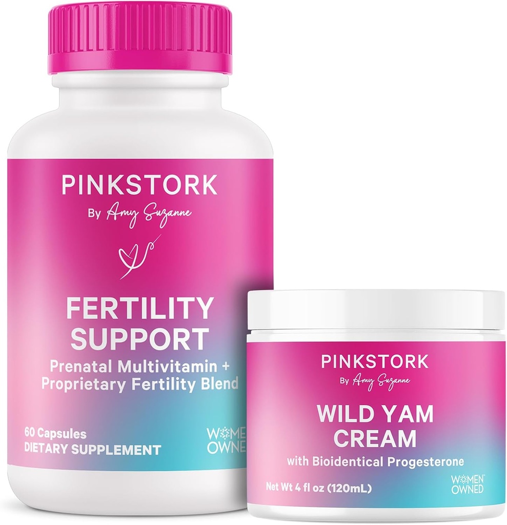 Pink Stork Fruchtbarkeit Ergänzungen für Frauen und wilde Yam-Creme, um Konzeption und Hormon Balance zu unterstützen, Inositol, Ashwagandha, Vitex und Folate - Duo