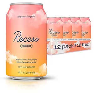 Recess Mood Magnesium & Adaptogen Getränk, Relaxation Getränke, 12 Unzen (Grapefruit Tangerine, 12 Packung)