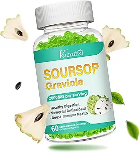 Soursop Graviola Gummeis, Organic Soursop Leaves and Fruit Extract for Cell Support & Regeneration, Immune Boost, Digestive Aid, Sugar Free/Vegan, 60 Count
